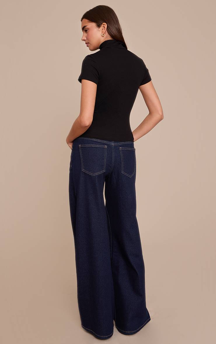 Bleu Indigo Jean Large Taille Mi-haute En Denim Stretch