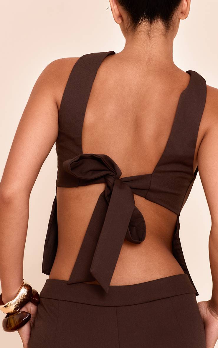 Marron Foncé Haut Tissé Avec Lien Au Dos