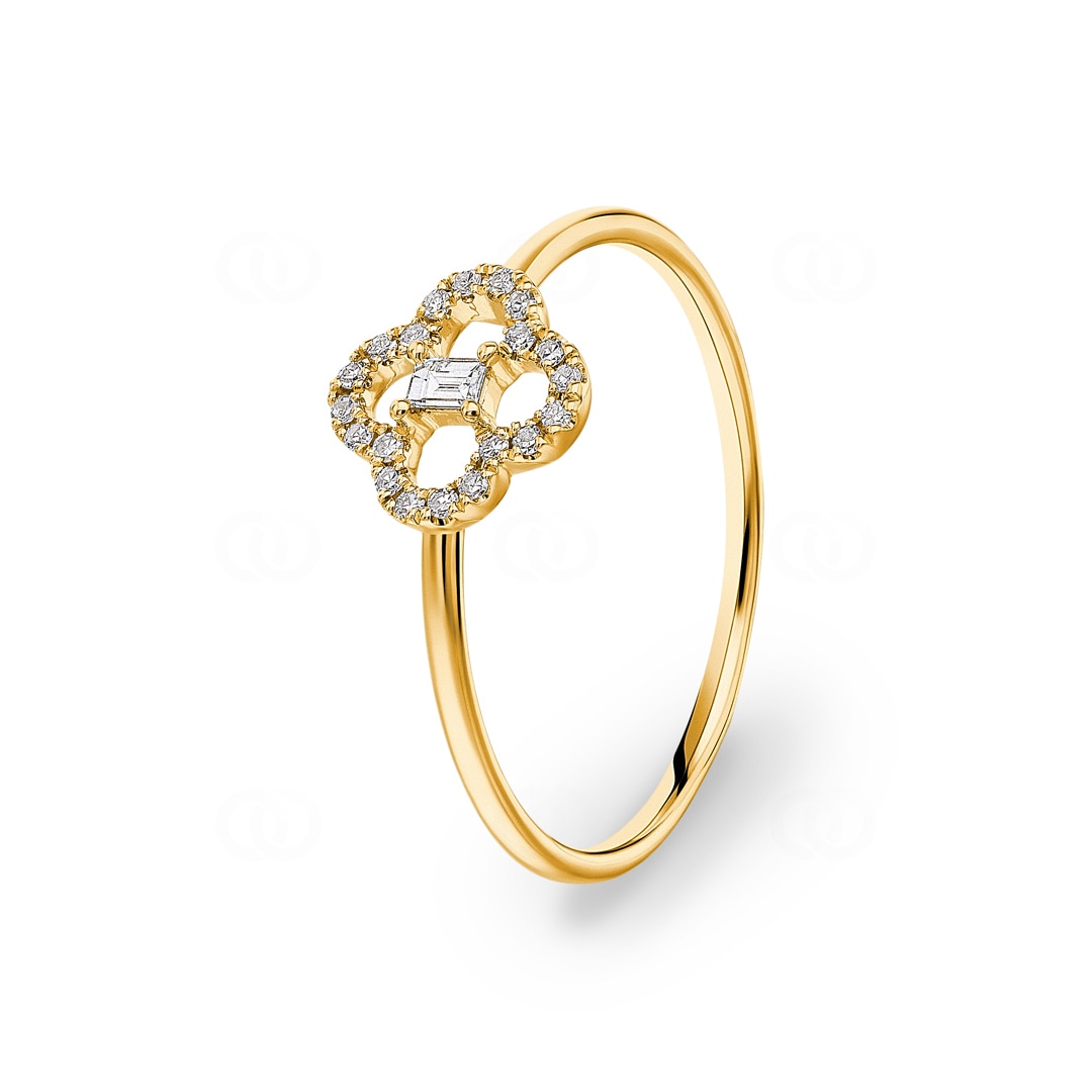 Ring 750/18 K Gelbgold Kleeblatt mit Diamanten 0.10 ct H/si
