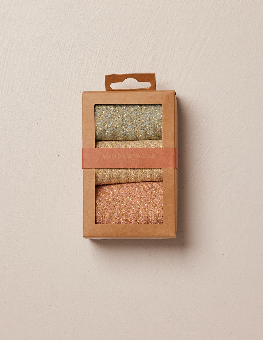 Pack de 3 Chaussettes - Jacquard Bleu Ciel Doré et Rose