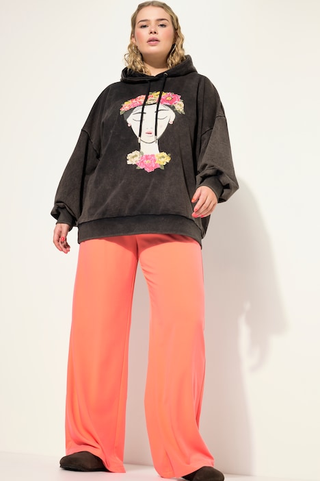 Hose, High Waist, weites Bein, Bundfalten