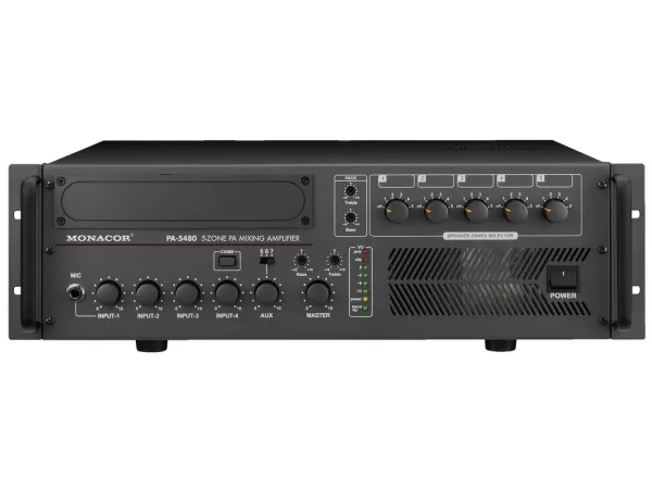 Monacor PA-5480, 5.0 kanaler, 680 W, 1%, 80 dB, 55 - 16000 Hz, Klemmeterminaler