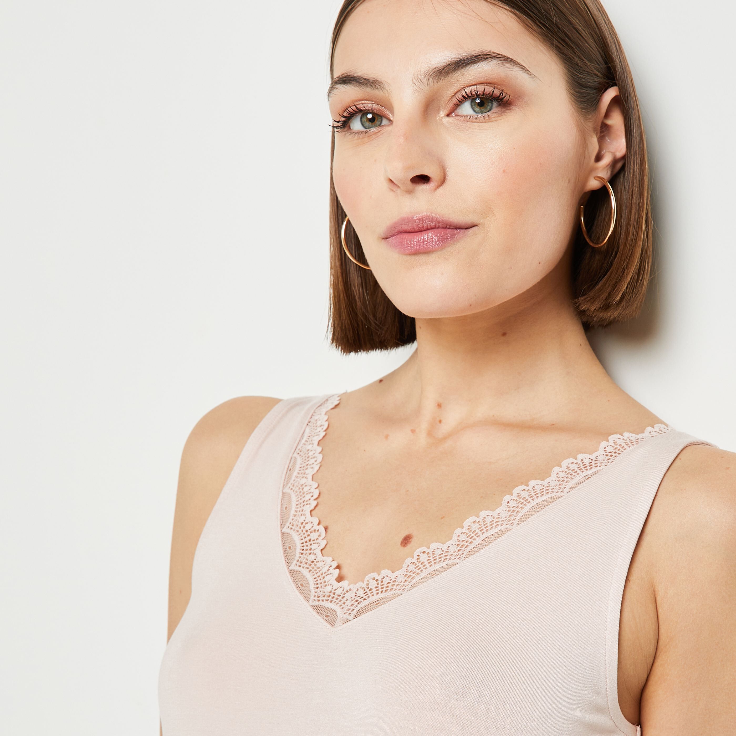 Débardeur col V femme - ROSE PALE