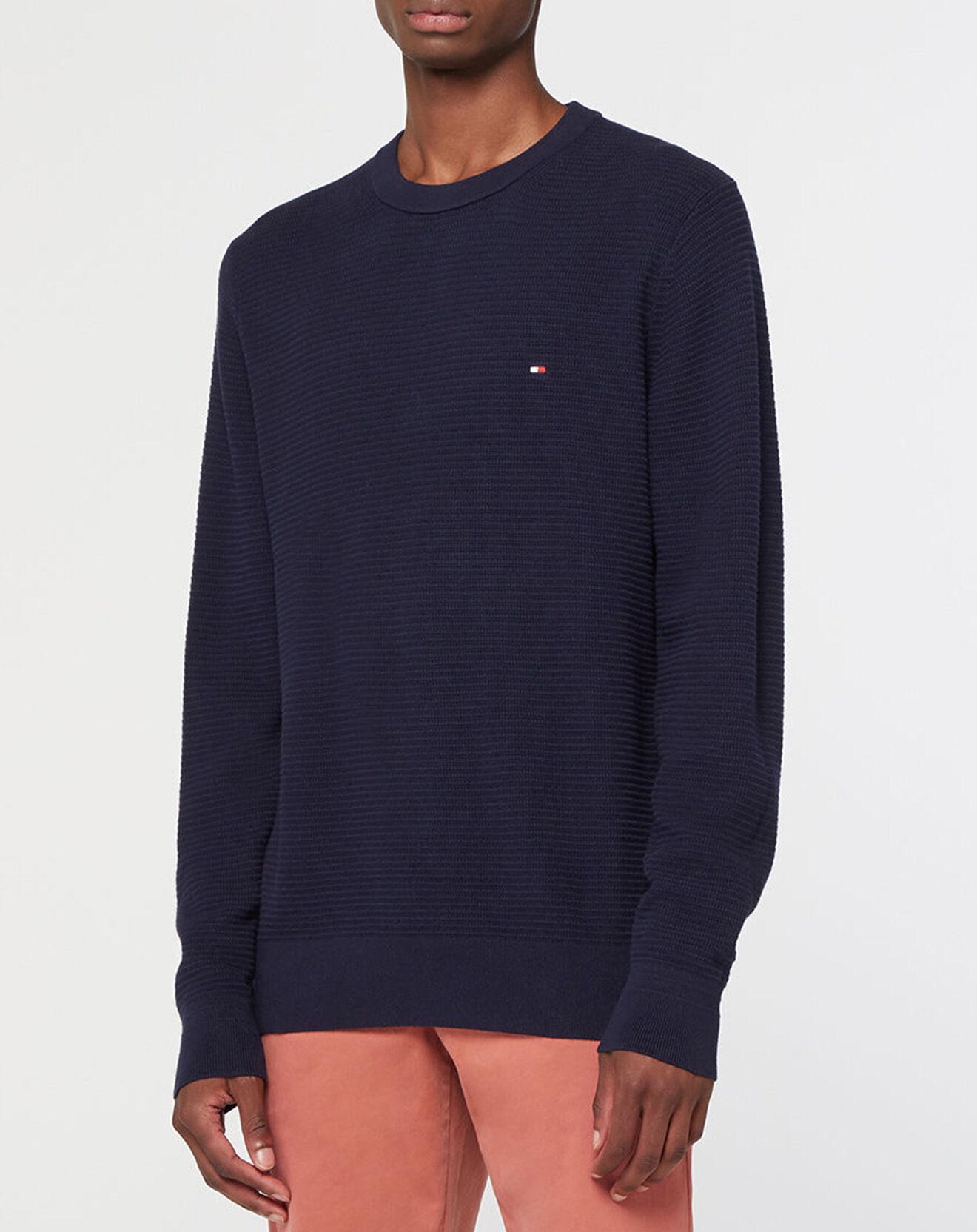 Tommy Hilfiger Pull 100% Coton Bio Structure bleu marine