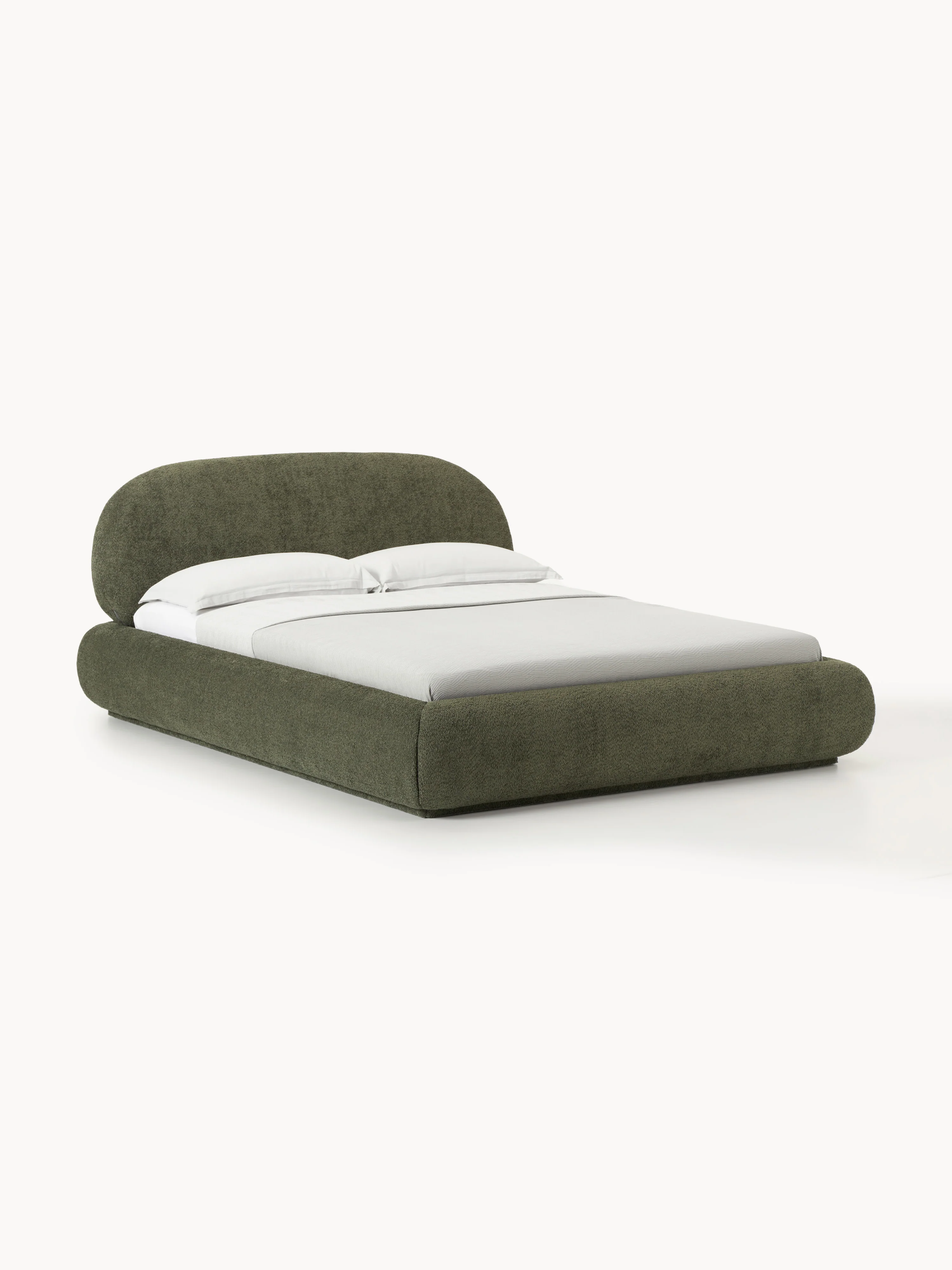 Gestoffeerd bed Alba van teddy bouclé met opbergruimte