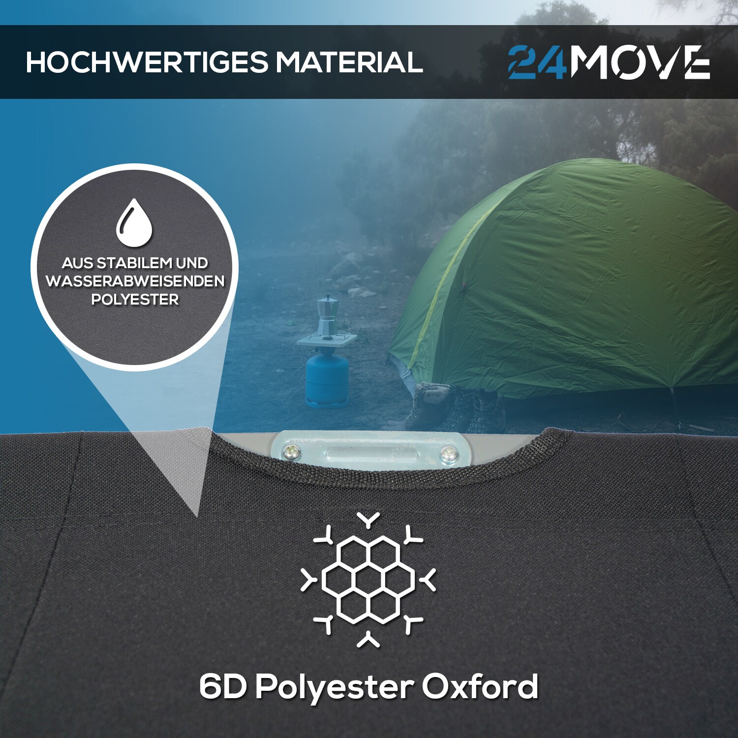 24MOVE® Feldbett Campingbett bis 180 kg In-und Outdoor Camping faltbar, inkl. Tragetasche für einfachen Transport