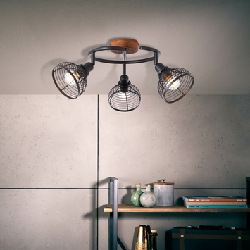 Brilliant opbouwspot Avia 3x E14 zwart/hout