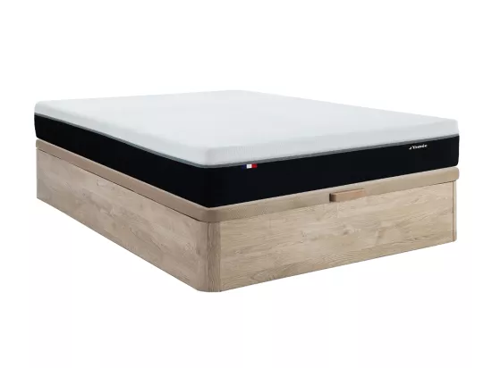 Ensemble 140 x 190 cm sommier coffre naturel clair + matelas hybride anti-feu ressorts ensachés 7 zones et mémoire de forme ép.29cm - SIVA de YSMÉE