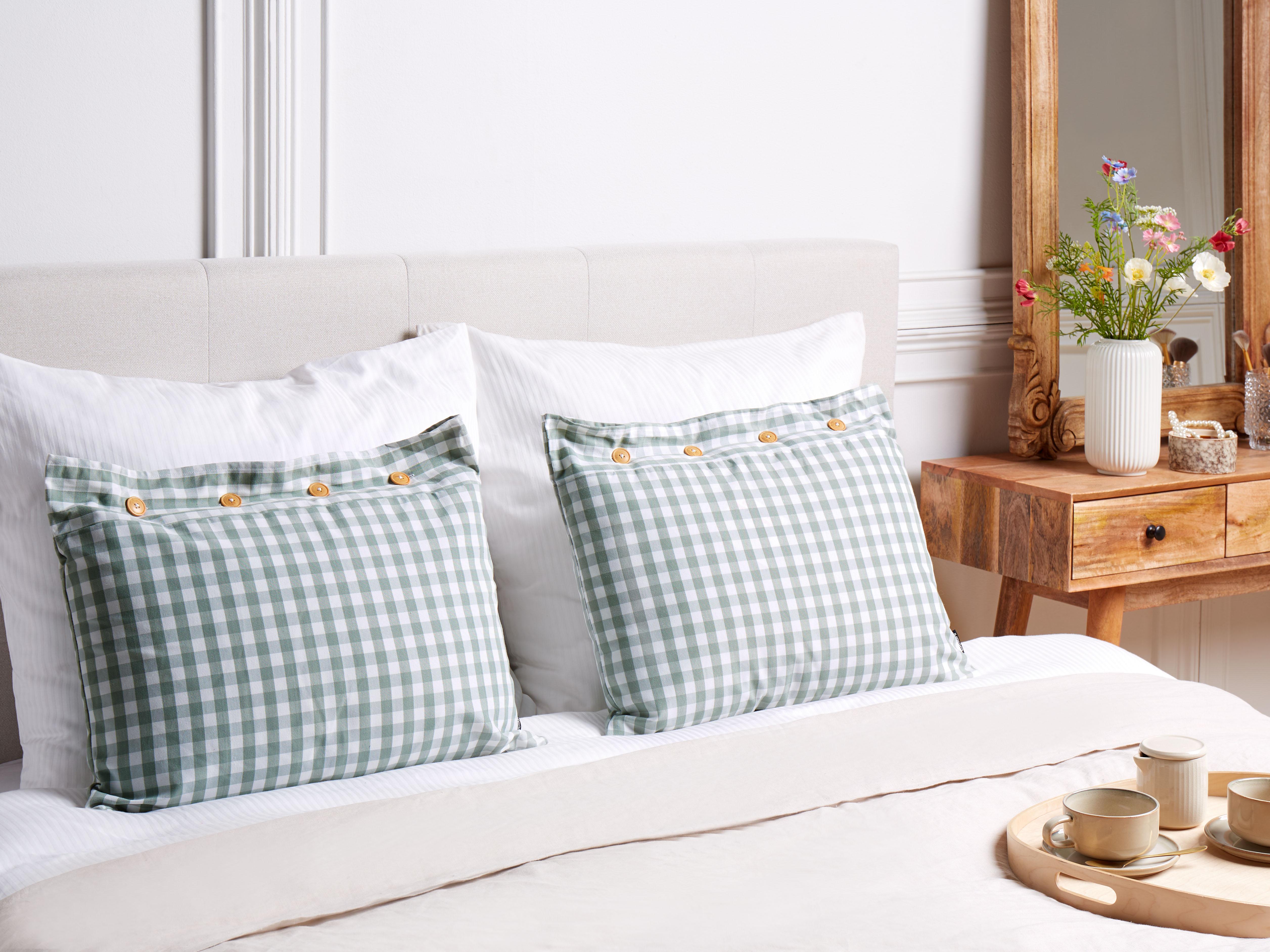 Set van 2 sierkussens TALYA 40 x 60 cm Mintgroen geblokt patroon