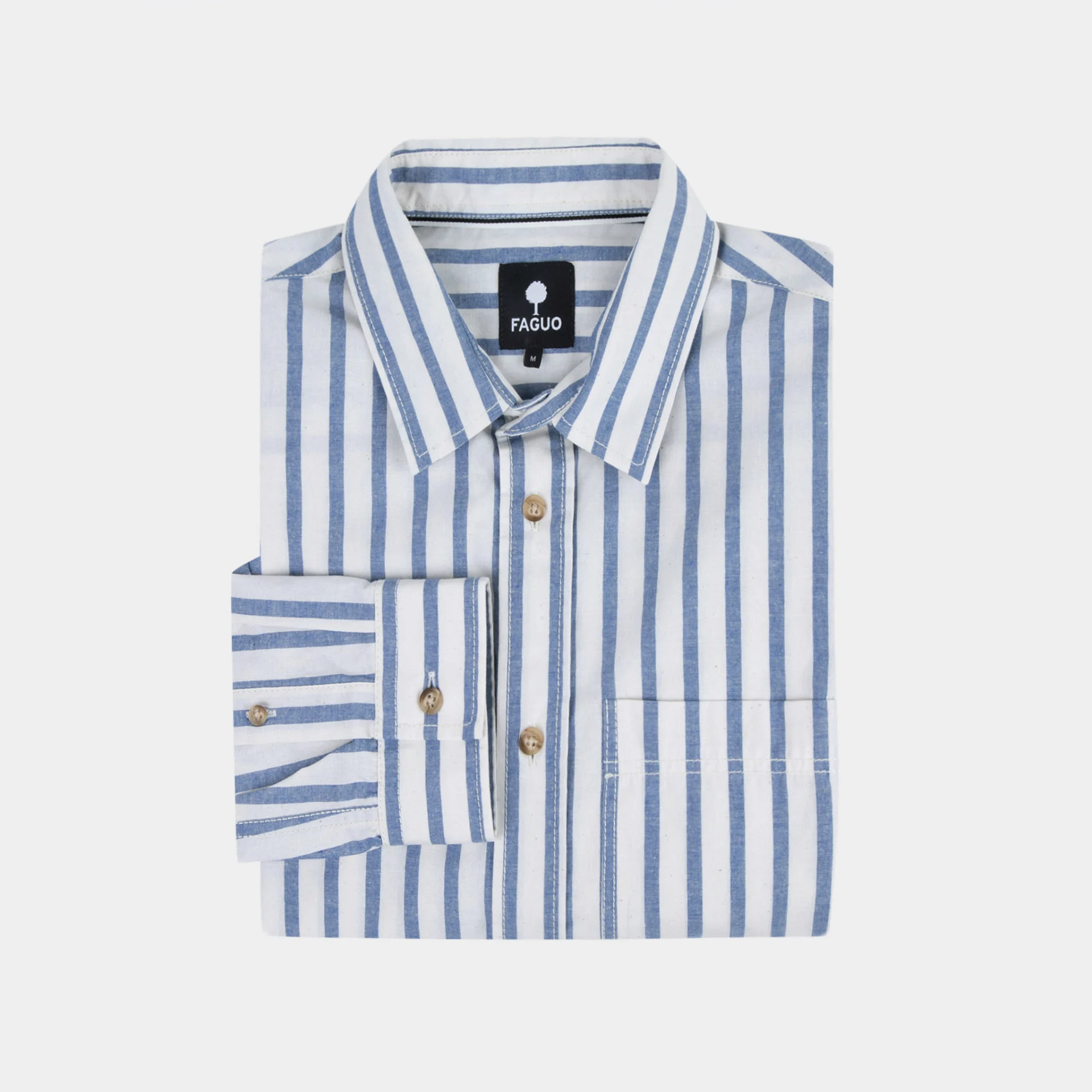 Chemise rayée écrue & bleu clair coton et coton biologique - modèle signy