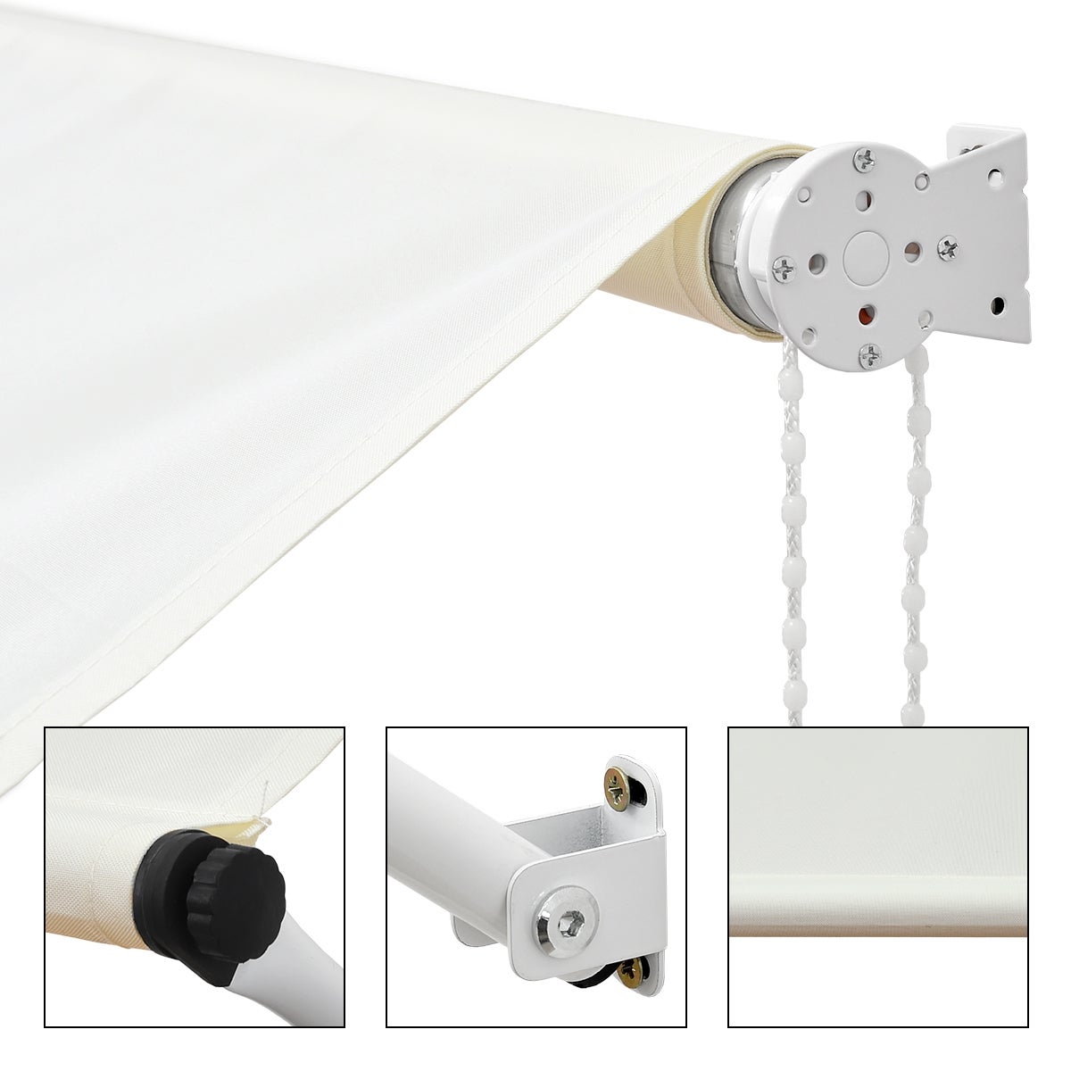 ML-Design Zonnescherm 400 x 120 cm, Beige, 50+ UV-bescherming, Gemaakt van metaal en polyester, Kabelkatrol, Raamzonwering, Uittrekbaar klemscherm Balkonscherm Spanscherm Zonnescherm Windscherm