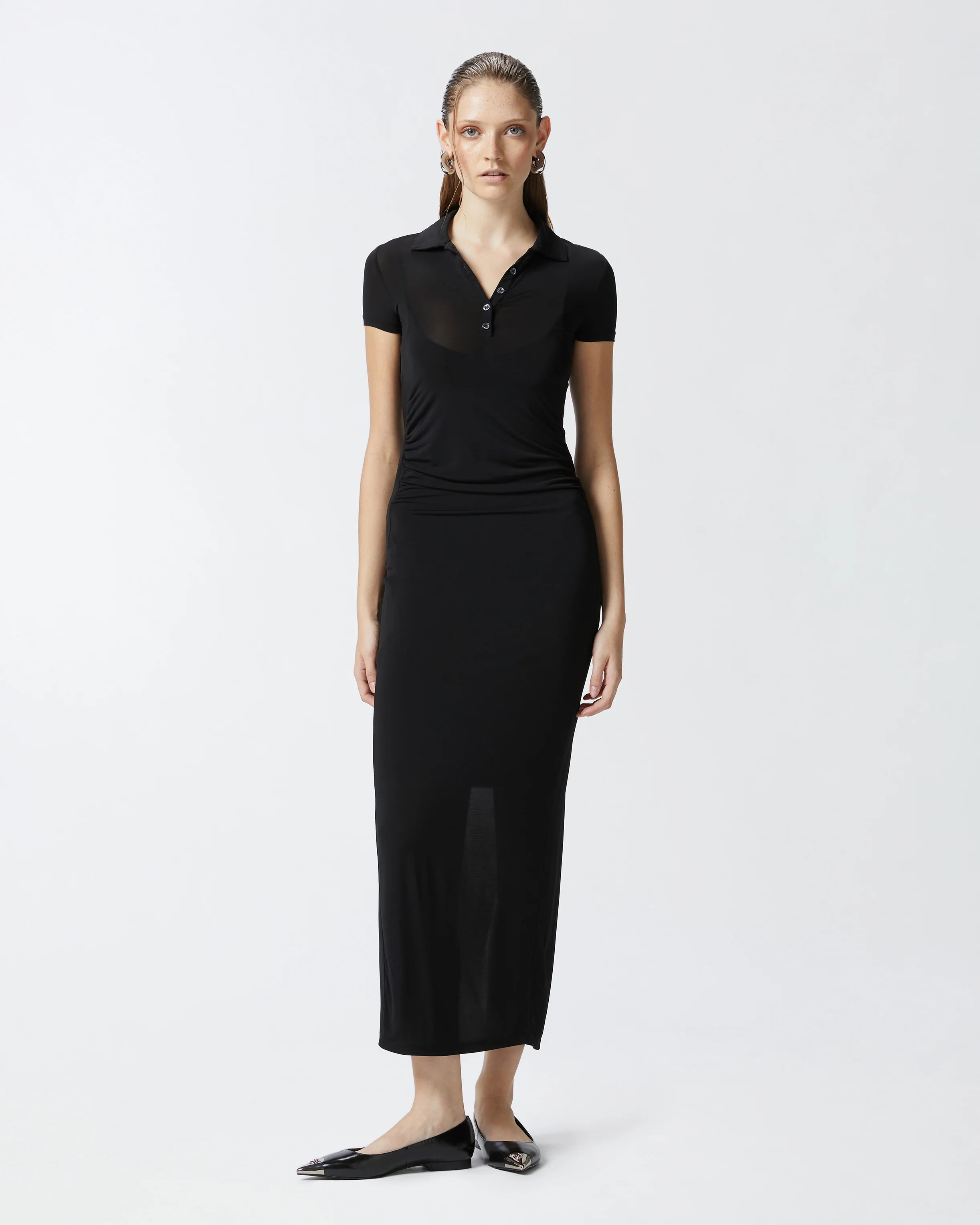 Robe polo longue en jersey léger | Noir