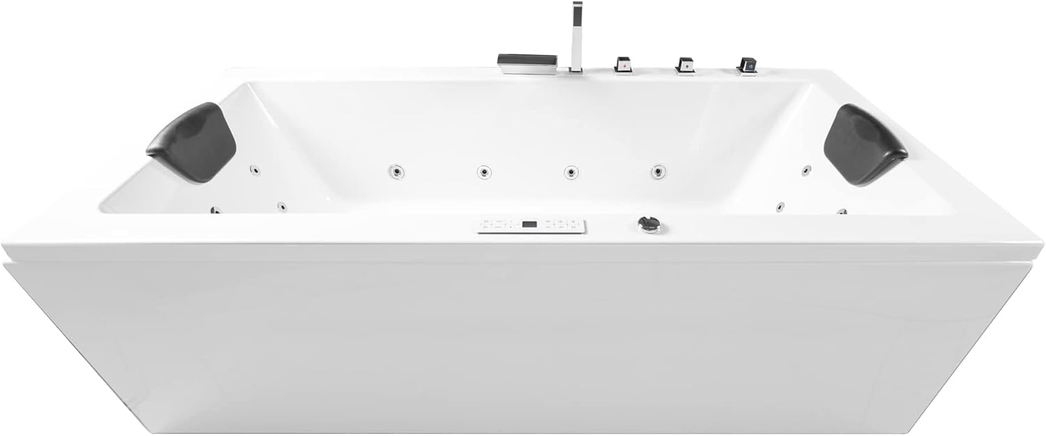 Classic Indoor Whirlpool Badewanne Naxos mit 24 Massagedüsen, Wasserfall, LED-Ambiente, Touchpanel, Bluetooth und Radio (180 x 80 x 62 cm)