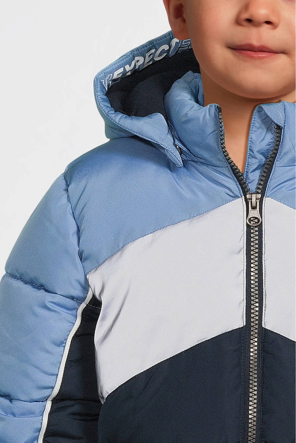 NAME IT gewatteerde winterjas NMMMAY donkerblauw/grijs/lichtblauw