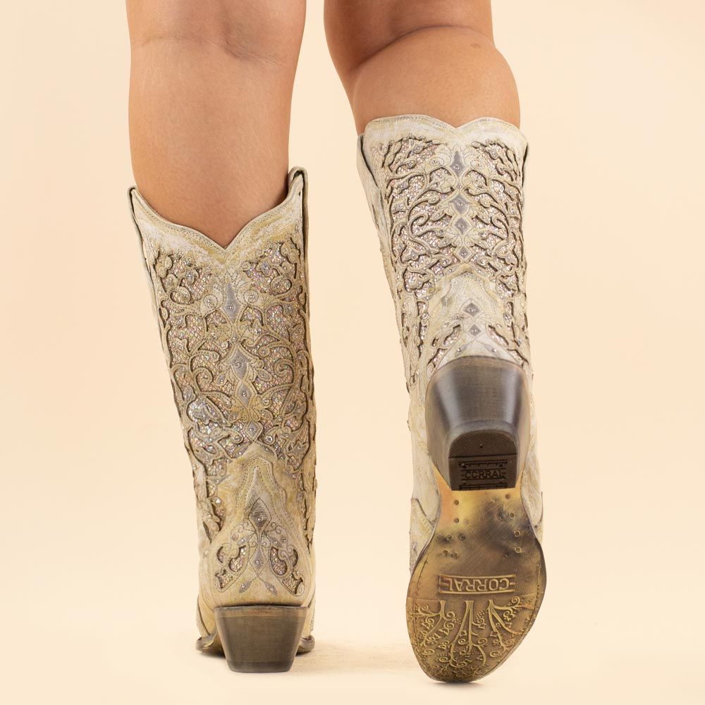 Corral Off white hoge laarzen met glitters