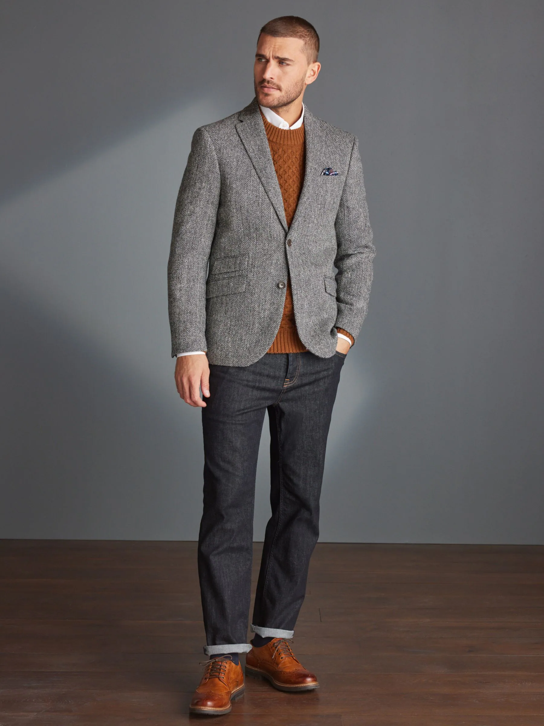 Grijs - Signature - Harris tweed Britse wollen blazer