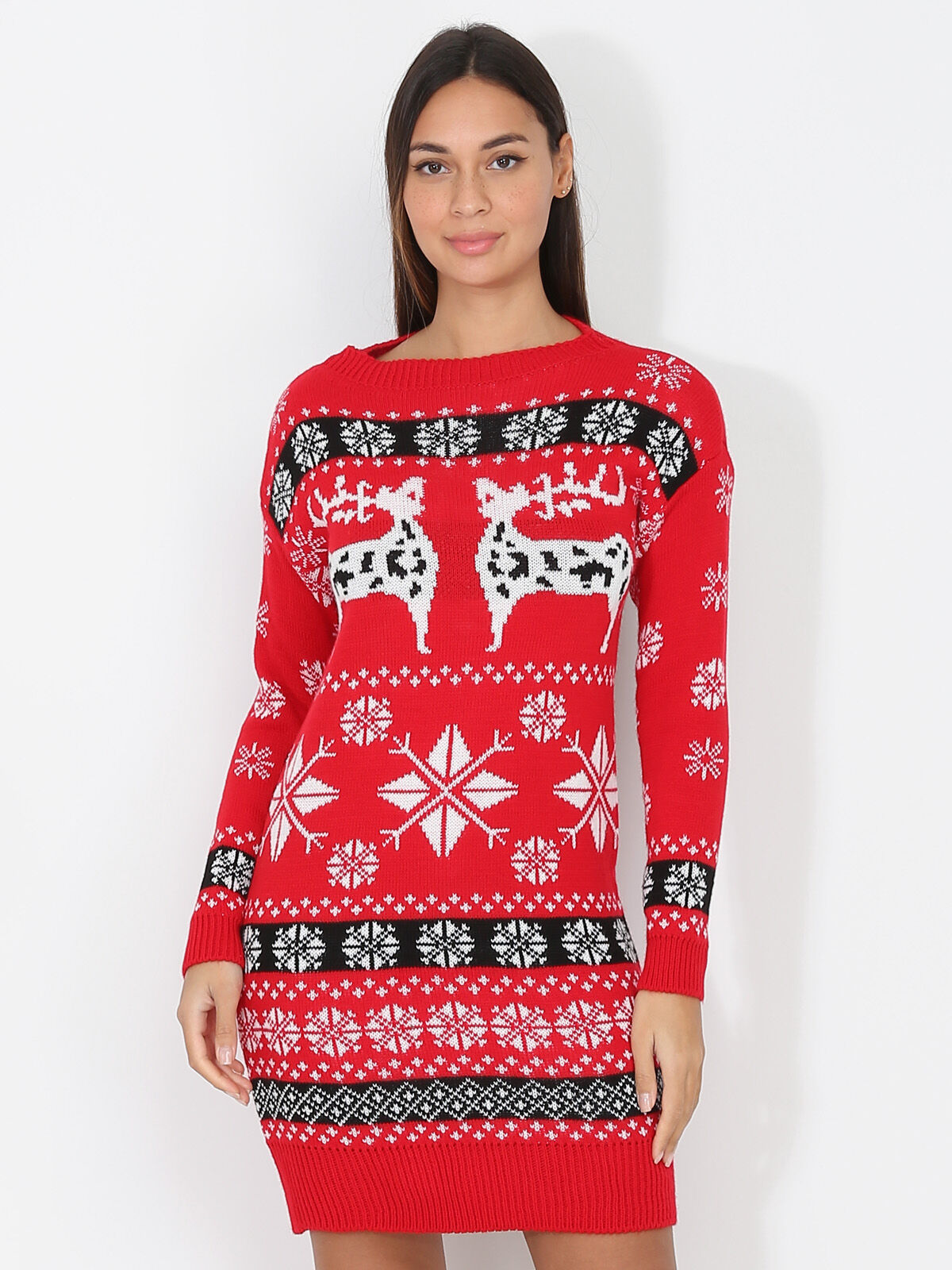 Robe pull jacquard de Noël- Rouge