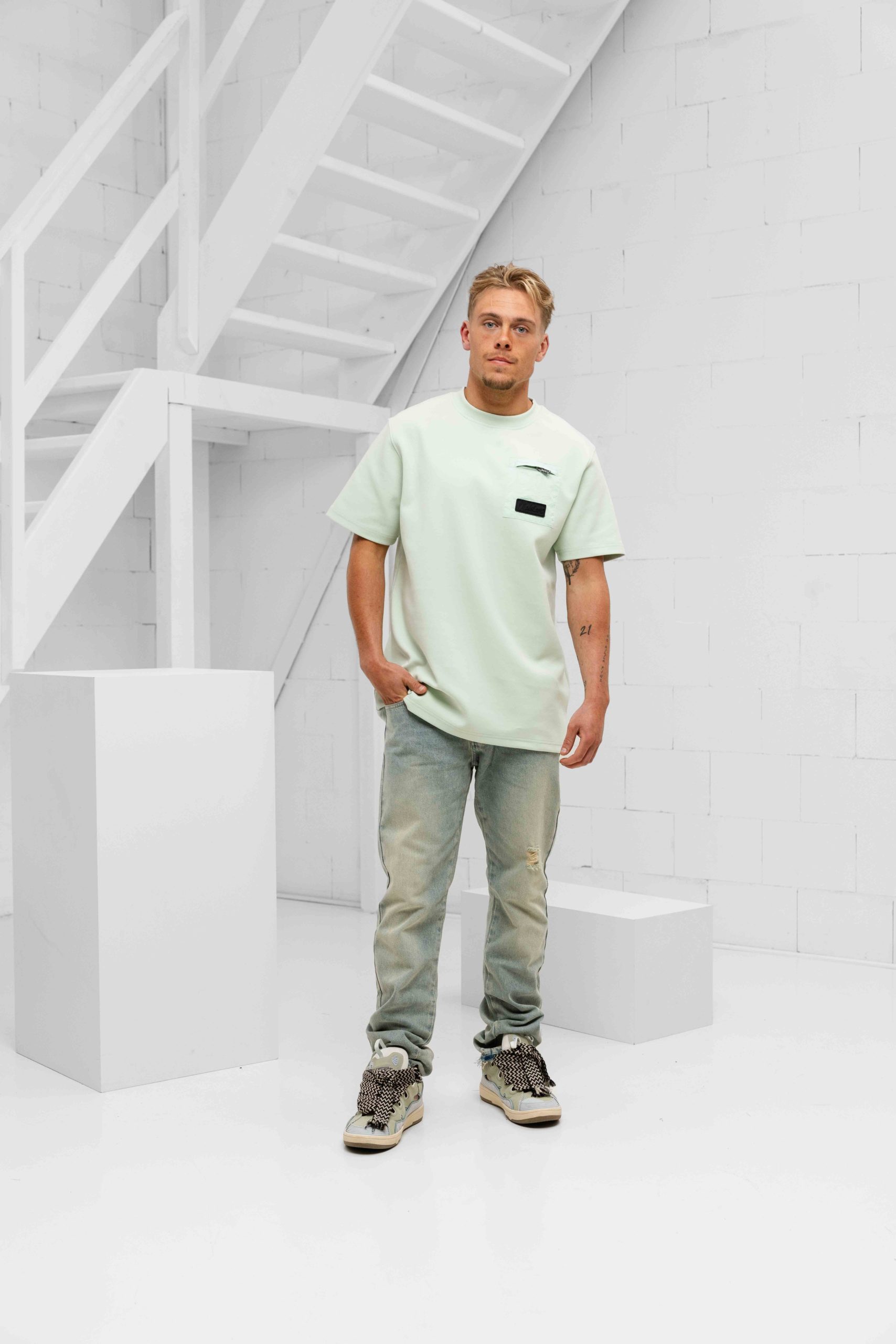 Malelions Nylon Pocket T-Shirt Heren Lichtgroen