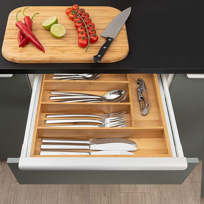 (26x36cm) Bambus 5-fach Universal Besteck Kasten Schubladeneinsatz Küchen Organizer - Braun
