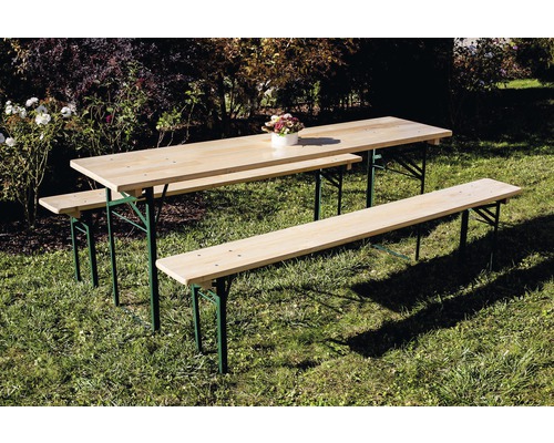 Biertentset, festivaltentset, 3-delig: tafel 220 x 50 cm, banken 220 x 25 cm, sparrenhout, natuurlijk groen