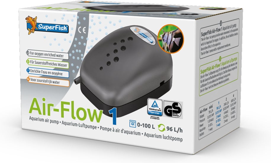 SuperFish aquarium luchtpomp Air-Flow 1 zwart 96 L/h