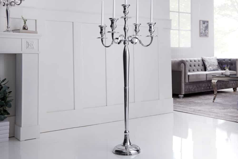 Kerzenständer MODERN BAROCK 120cm silber 5-armig Lüster Aluminium poliert Kerzenhalter