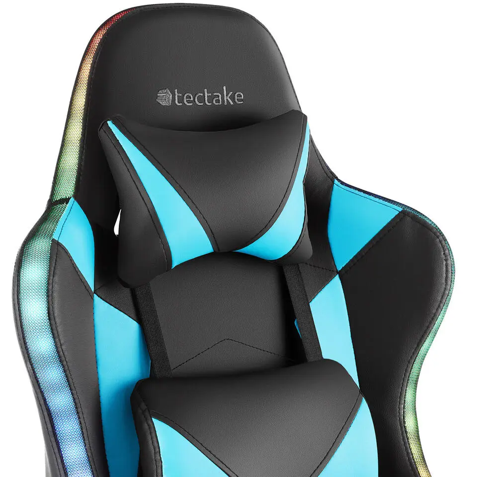 tectake Gaming stoel Tartaros, LED, massagefunctie, Zwart/azuur