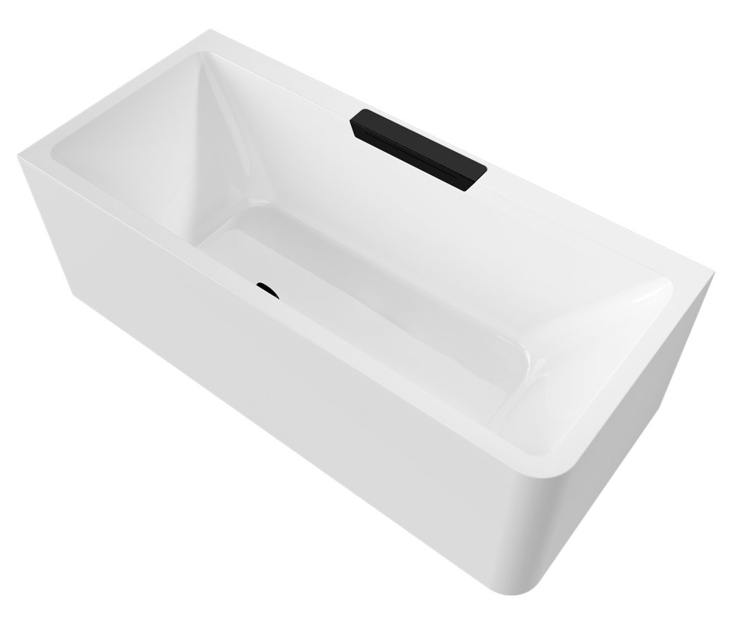 Polysan Monolith Cascata links half vrijstaand bad met zwarte waterval uitloop 180x80cm