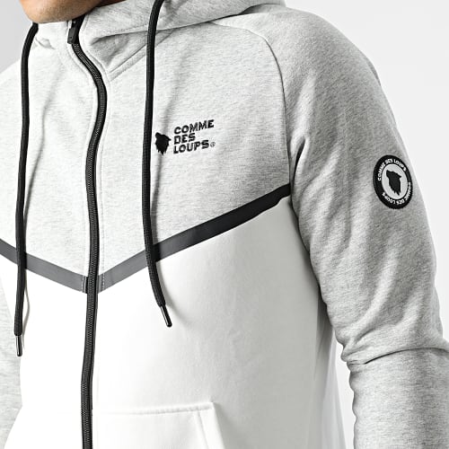 Ensemble Sweat Zippé Capuche Et Pantalon Jogging Everest Gris Chiné Beige Clair