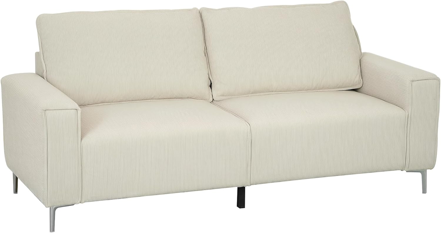 HOMCOM 3-Sitzer Sofa, Couch mit Armlehnen, Rückenkissen, Wohnzimmersofa mit Cordbezug, Federkern, Dick Gepolstert Polstersofa für Wohnzimmer, Schlafzimmer 193 x 77 x 80 cm, Cremeweiß