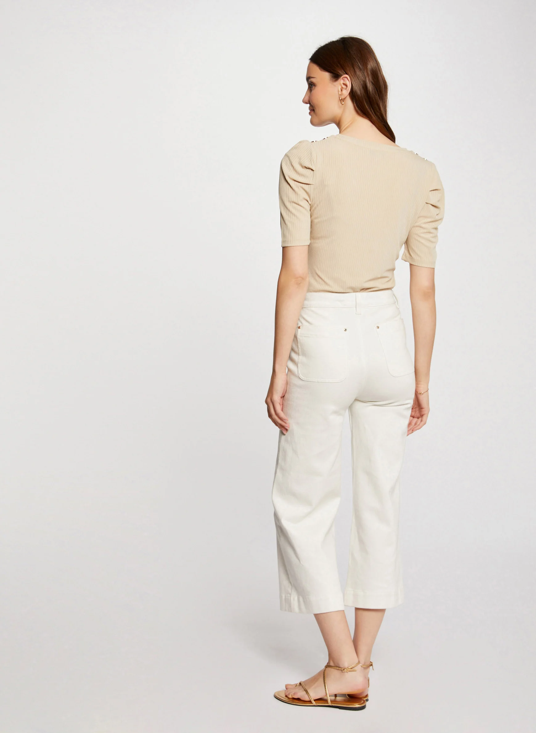 DOSTU - T-shirt manches courtes côtelé | Beige