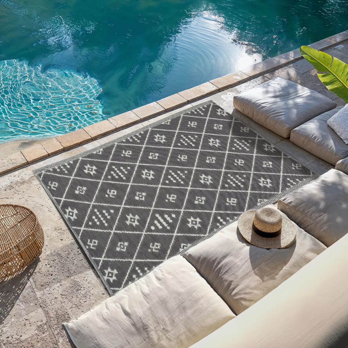 Tapis d'extérieur rectangulaire (180 x 120 cm) Inca Gris