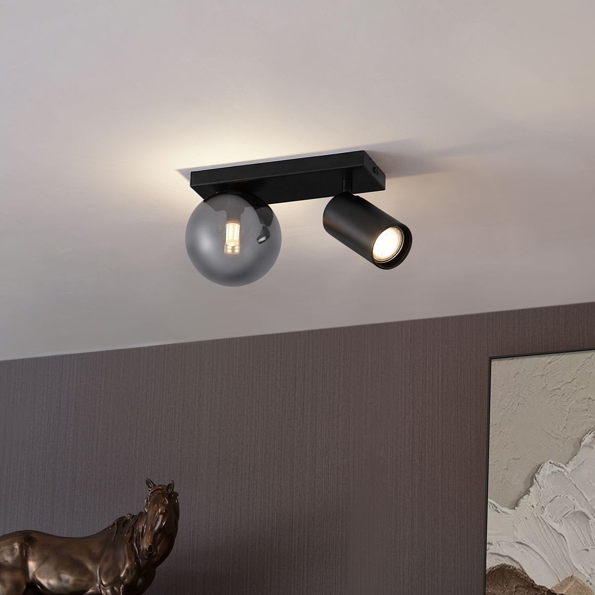 Moderne plafondlamp zwart 2-lichts kantelbaar - Lesly