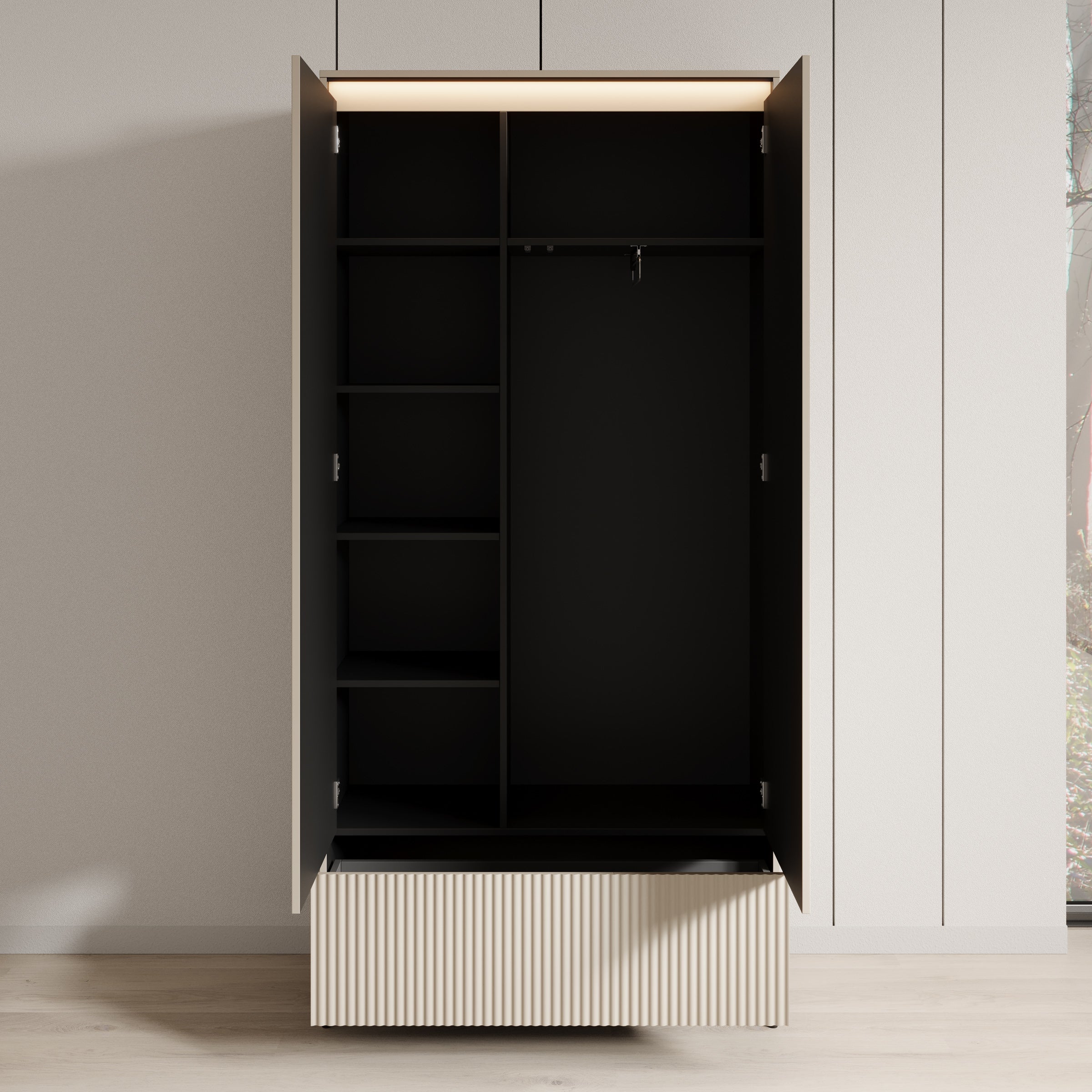 Timoteo - Kledingkast met 2 deuren - Beige - 101x40x210 cm