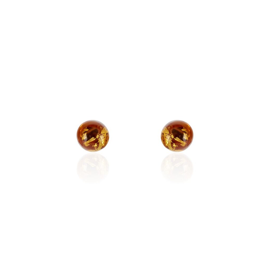 Boucles D'oreilles Puces Brunhild Argent Blanc Ambre