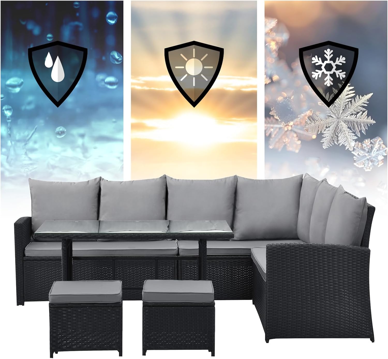 SVITA Monroe Garten-Lounge Set Polyrattan Lounge-Möbel Sitzgruppe Schwarz