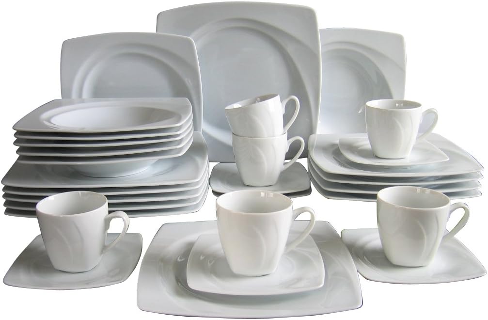 CreaTable, 13160, Serie Celebration weiss, 30-teiliges Geschirrset, Kombiservice aus Porzellan, spülmaschinen- und mikrowellengeeignet, Made in Europe
