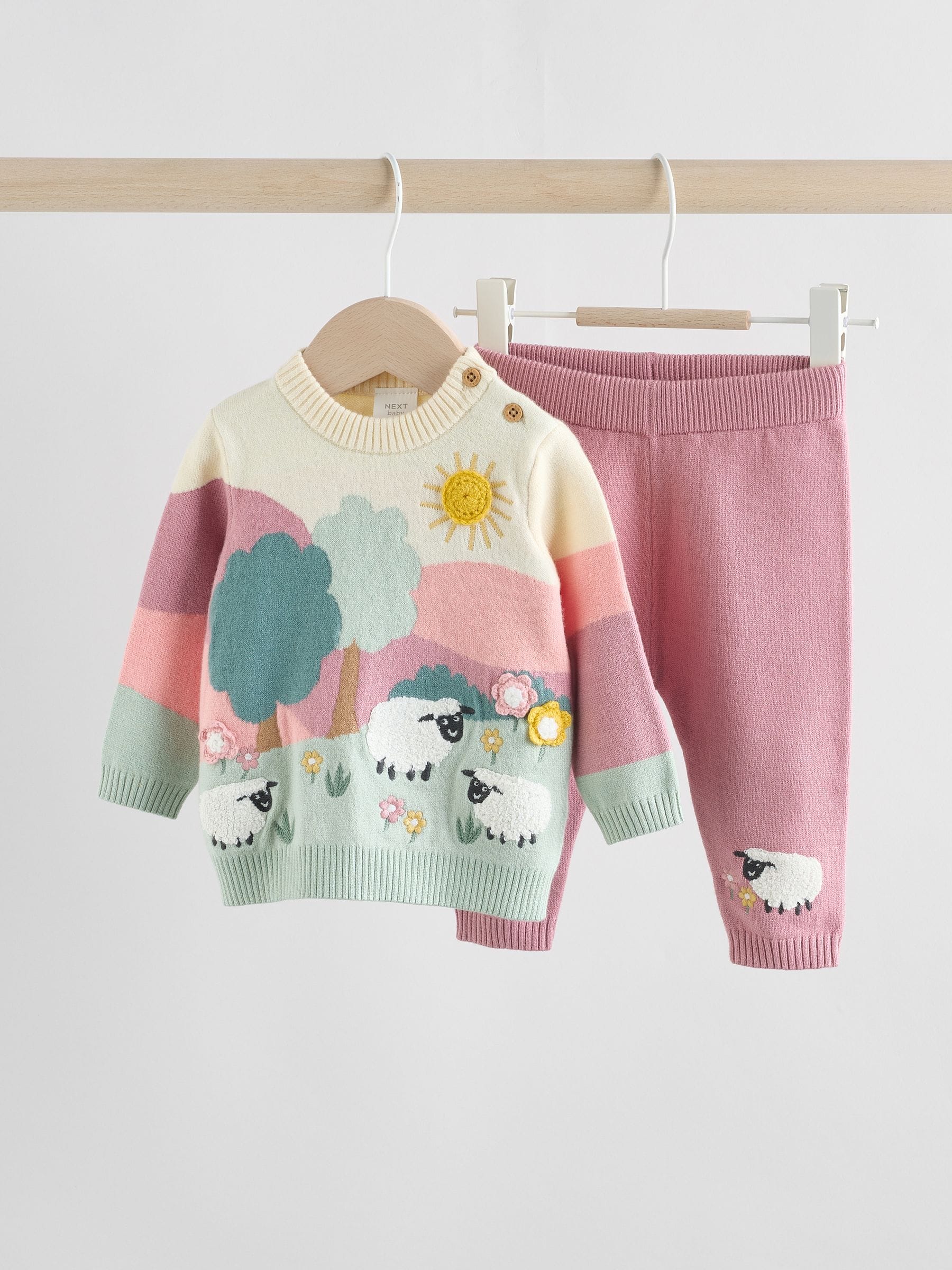 Pink Sheep Scene - Gebreide babytrui en leggings set 2 -delig (0mnd -2jr)