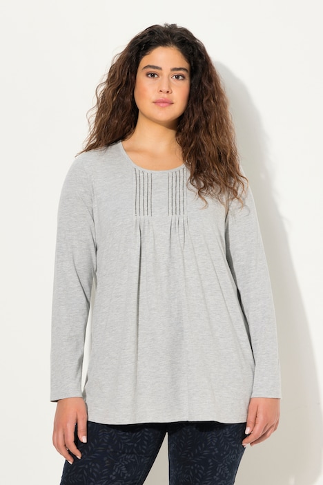 Shirt, Falten, Perlen, A-Linie, Langarm