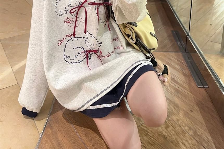 satierra - Sweatshirt met ronde hals en kattenprint