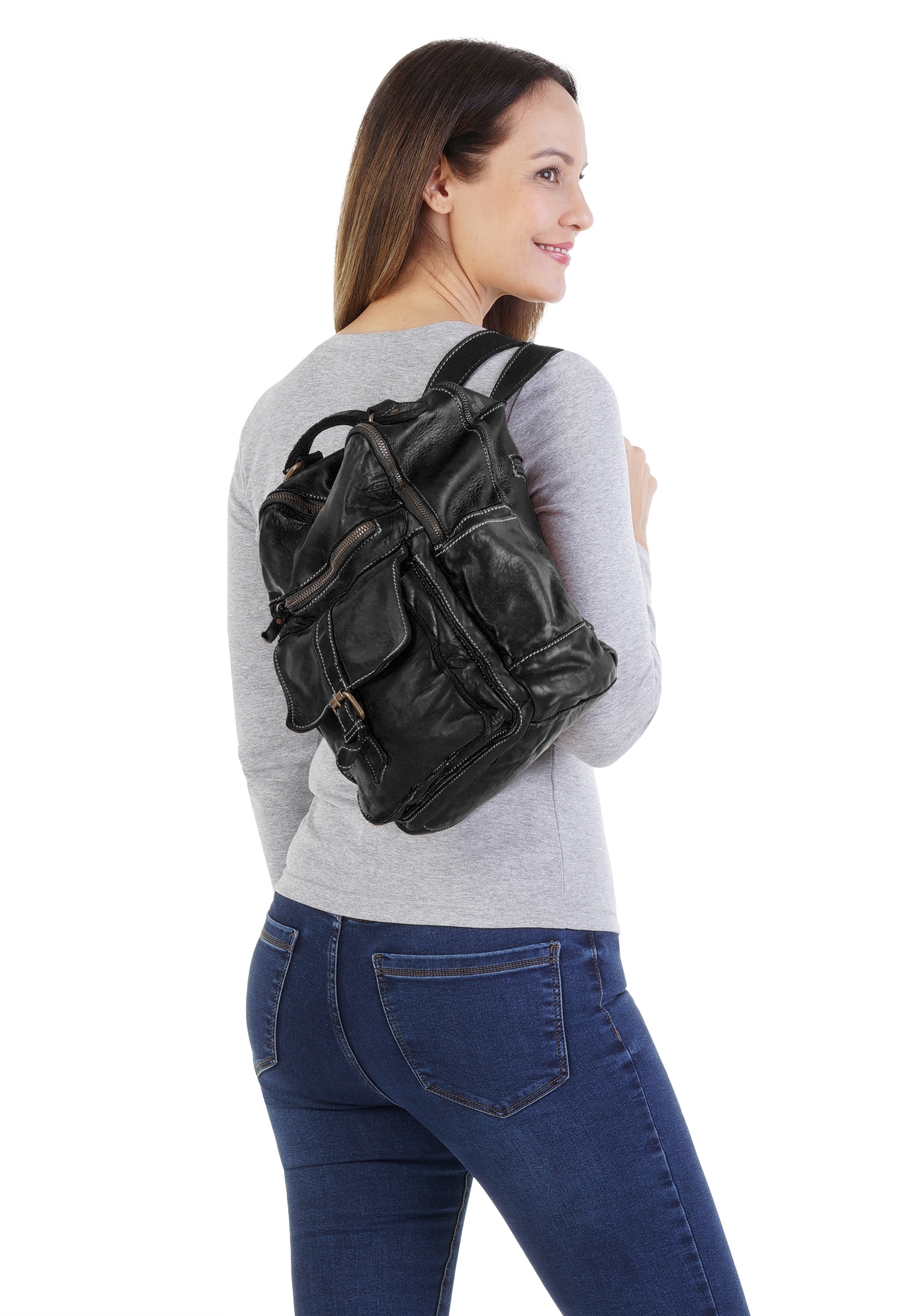 X-Zone Laptoprucksack echt Leder, Made in Italy