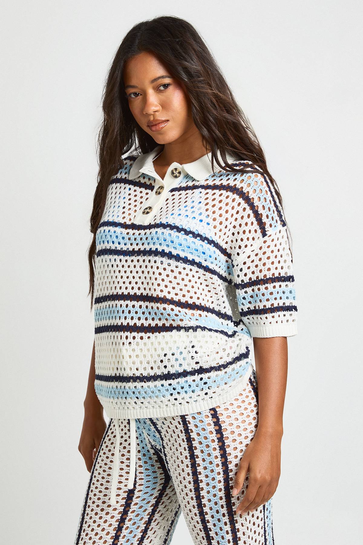 boohoo Ensemble Chemise Boutonnée Et Pantalon Large En Crochet Rayé
