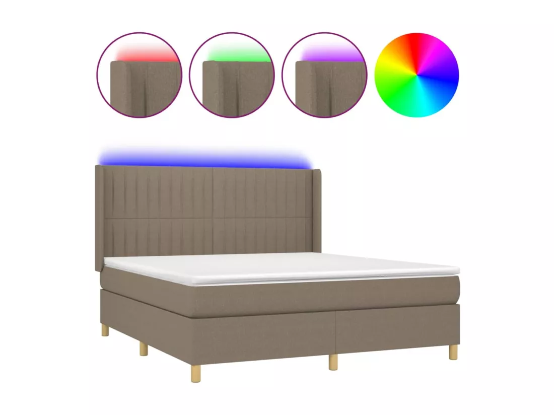 Sommier tapissier avec matelas et LED Taupe 180x200 cm Tissu