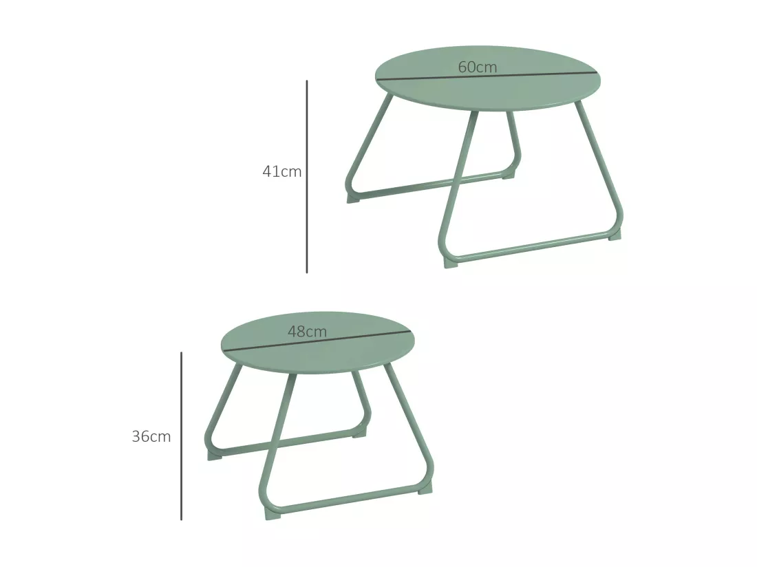 Lot de 2 tables basses gigognes de jardin métal époxy vert