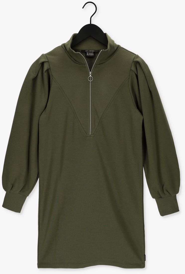 SCOTCH & SODA groene scotch & soda mini jurk zipped neck sweat dress with puffed sleeves