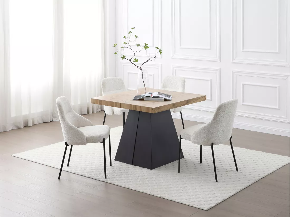 Table à manger extensible 4 à 10 personnes en MDF et métal - Naturel et noir - EMELIA