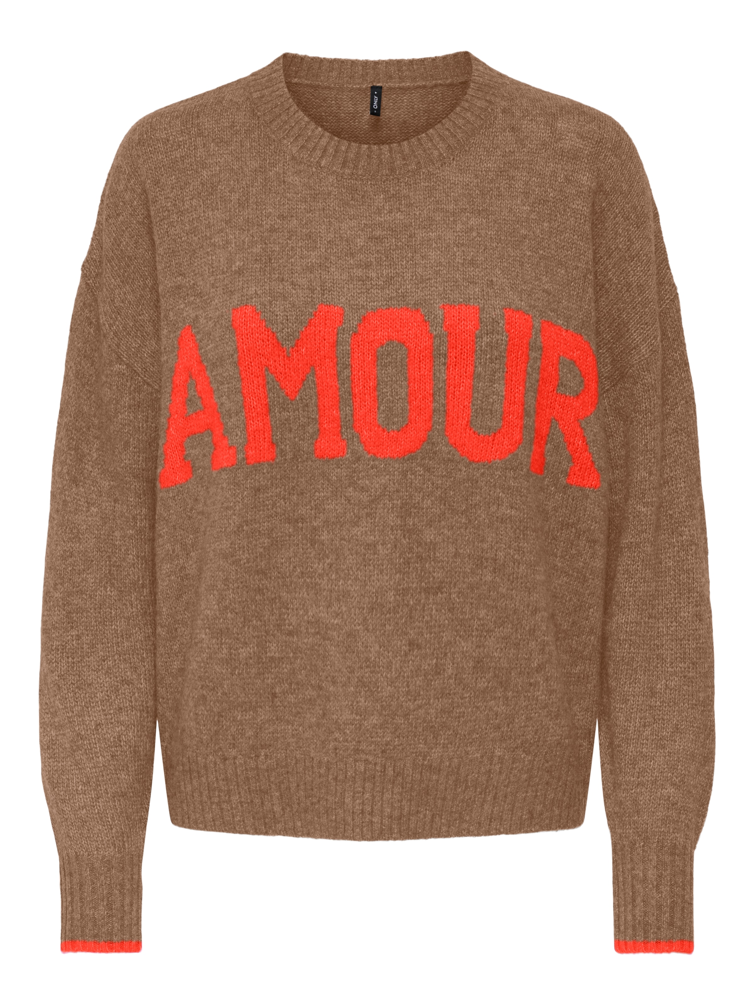 ONLY Rundhalspullover »ONLNEW AMOUR LS TEXT O-NECK CS KNT«
