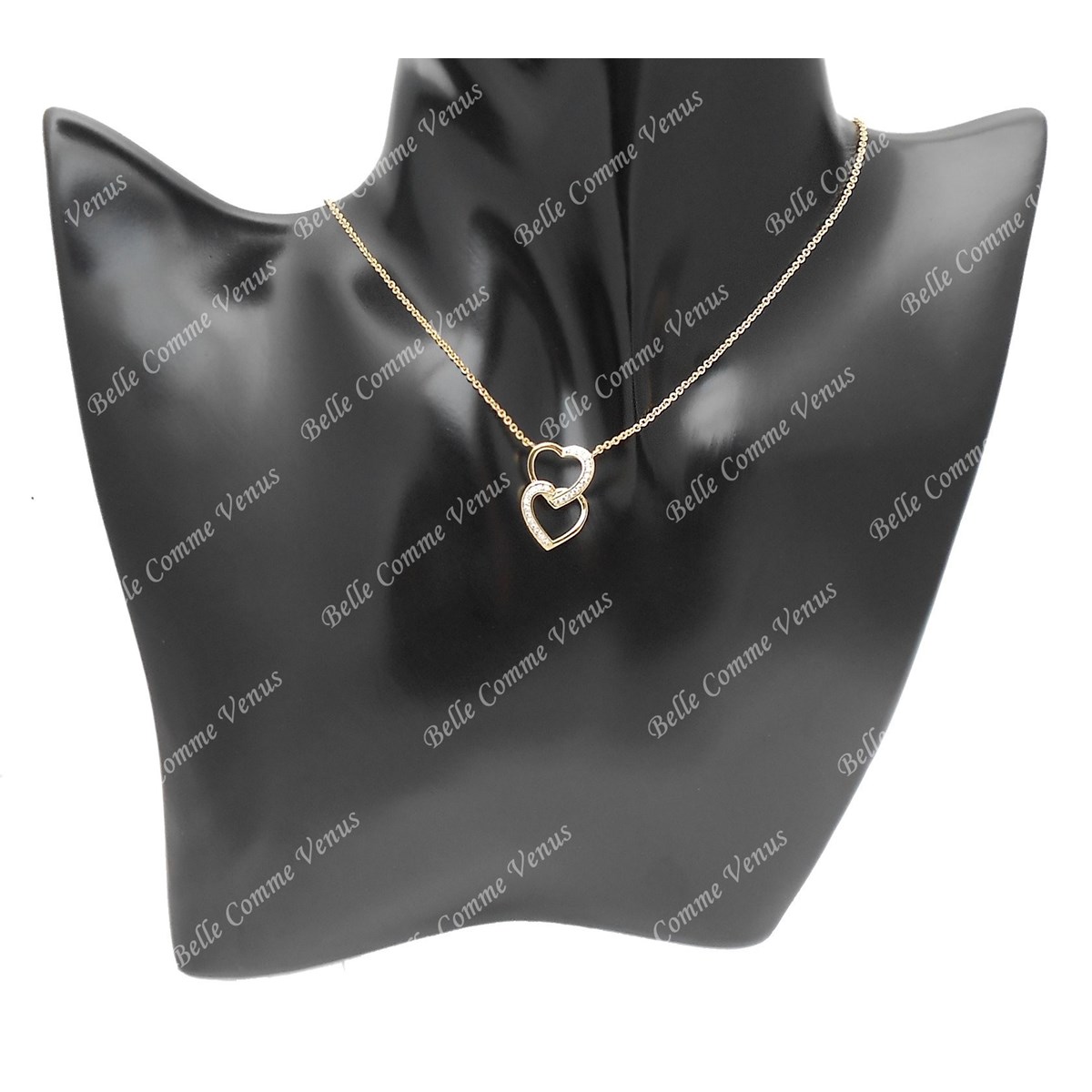 Collier 2 coeurs superposés sertis d'oxyde de zirconium Plaqué OR 750 3 microns