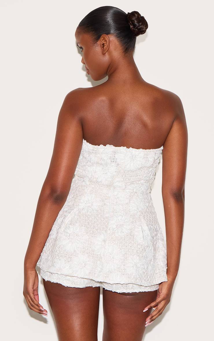 Blanc Combi-short Jupe Bandeau En Tweed Embelli