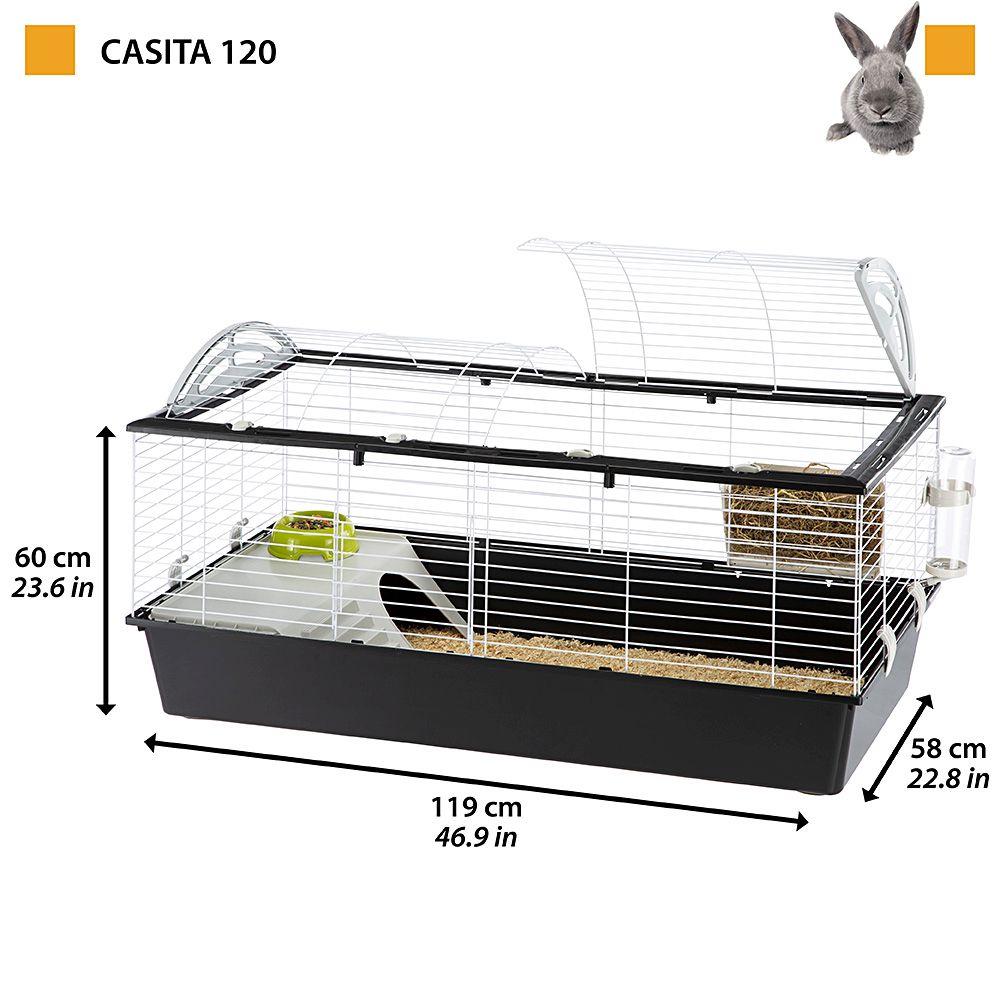 Ferplast cage pour rongeurs casita 120 pour lapins, cochons d'inde, cochons d'inde, en métal, accessoires inclus : mangeoire,